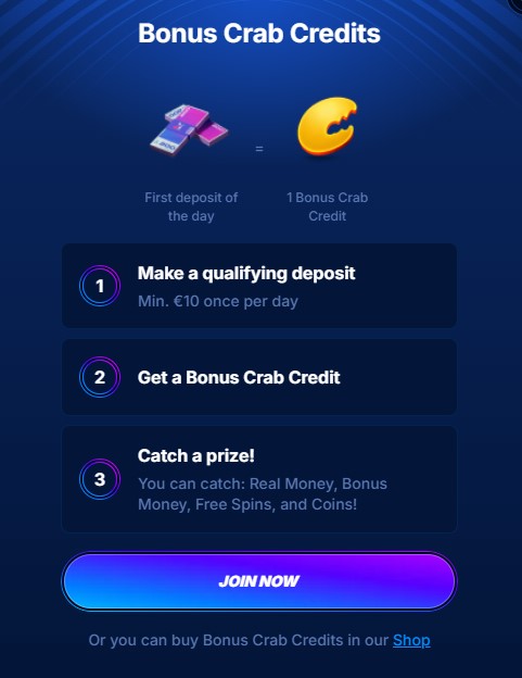 Bonus-Krabben-Spiel und Bonusbedingungen im Boomerang Casino